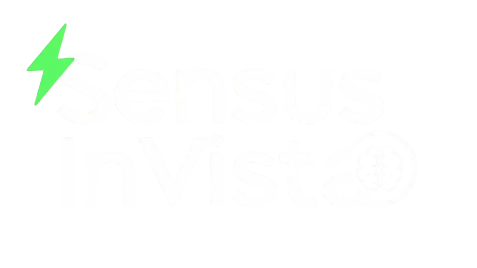 Sensus InVista logo with green lightning bolt and brain icon on black background