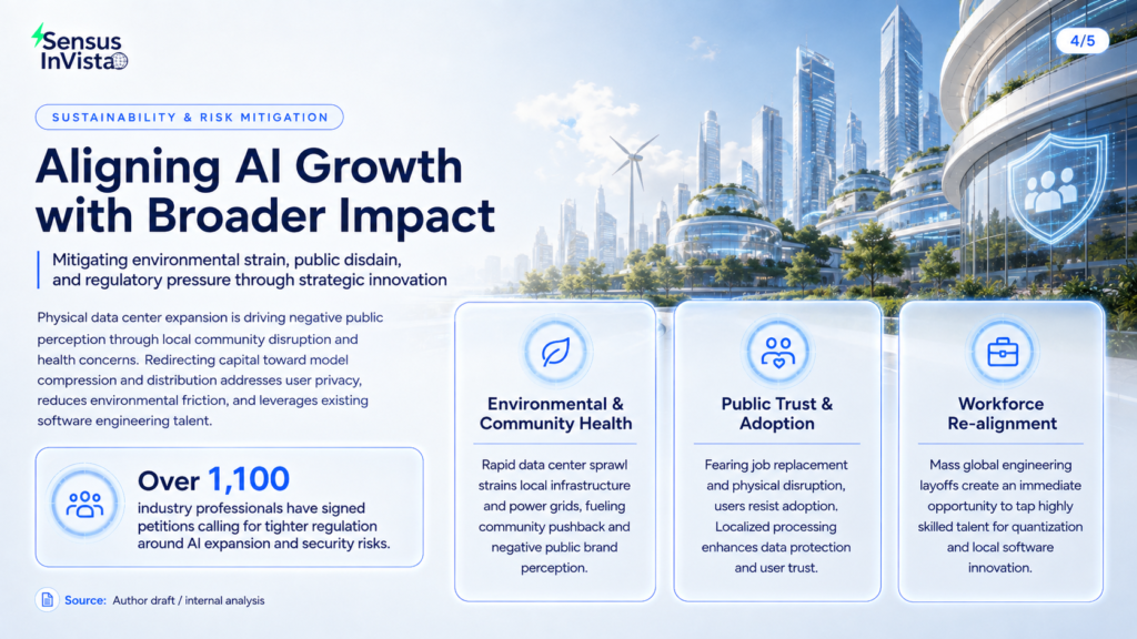Sensus InVista infographic exploring how local-first hybrid AI deployment could improve environmental impact, public perception and user satisfaction.